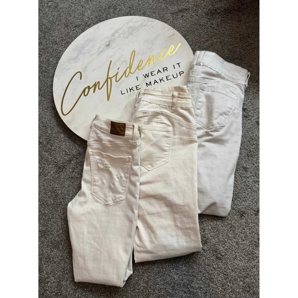 Jeans Bundle Lot 3 Pairs White Skinny Pants American Eagle Wax Celebrity Pink M